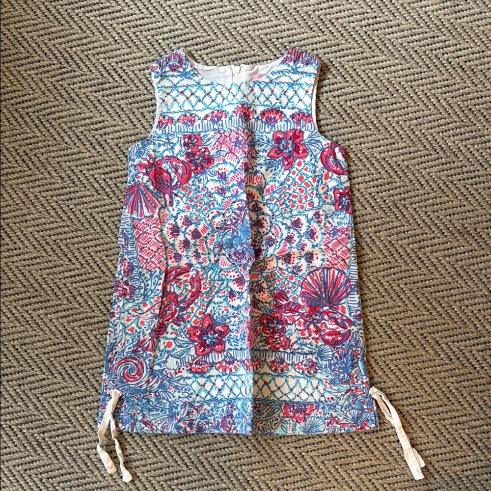 Lilly Pulitzer - Sleeveless Floral Shell-Print Shift Dress in Pink & Blue